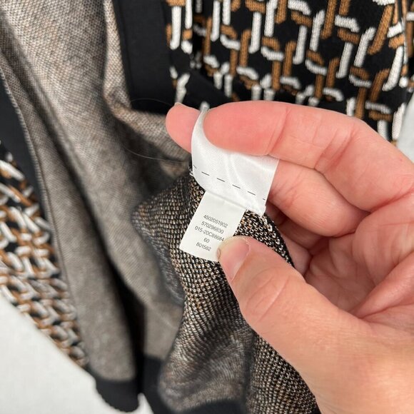 Chicos Chain Print Jacquard Long Cardigan Size L Black Brown Pockets Equestrian - Picture 7 of 11